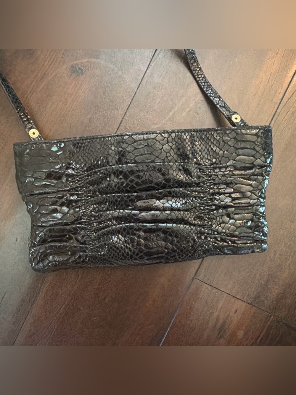 Michael Kors Black Snake-Embossed Shoulder Bag with Gold Plaque - Picture 4 of 8